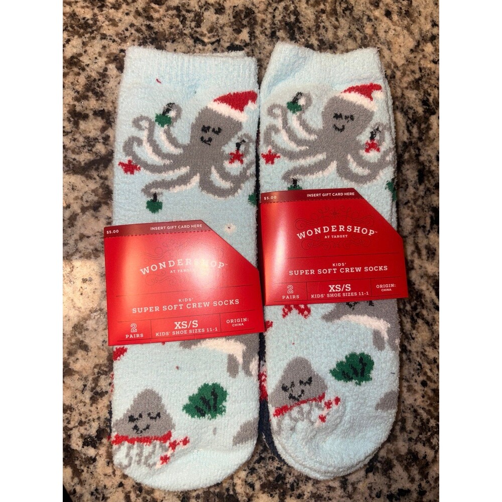 Kids' 2pk Christmas Sea Life Animals & Candy Canes Cozy Crew Socks ( 2 packs )